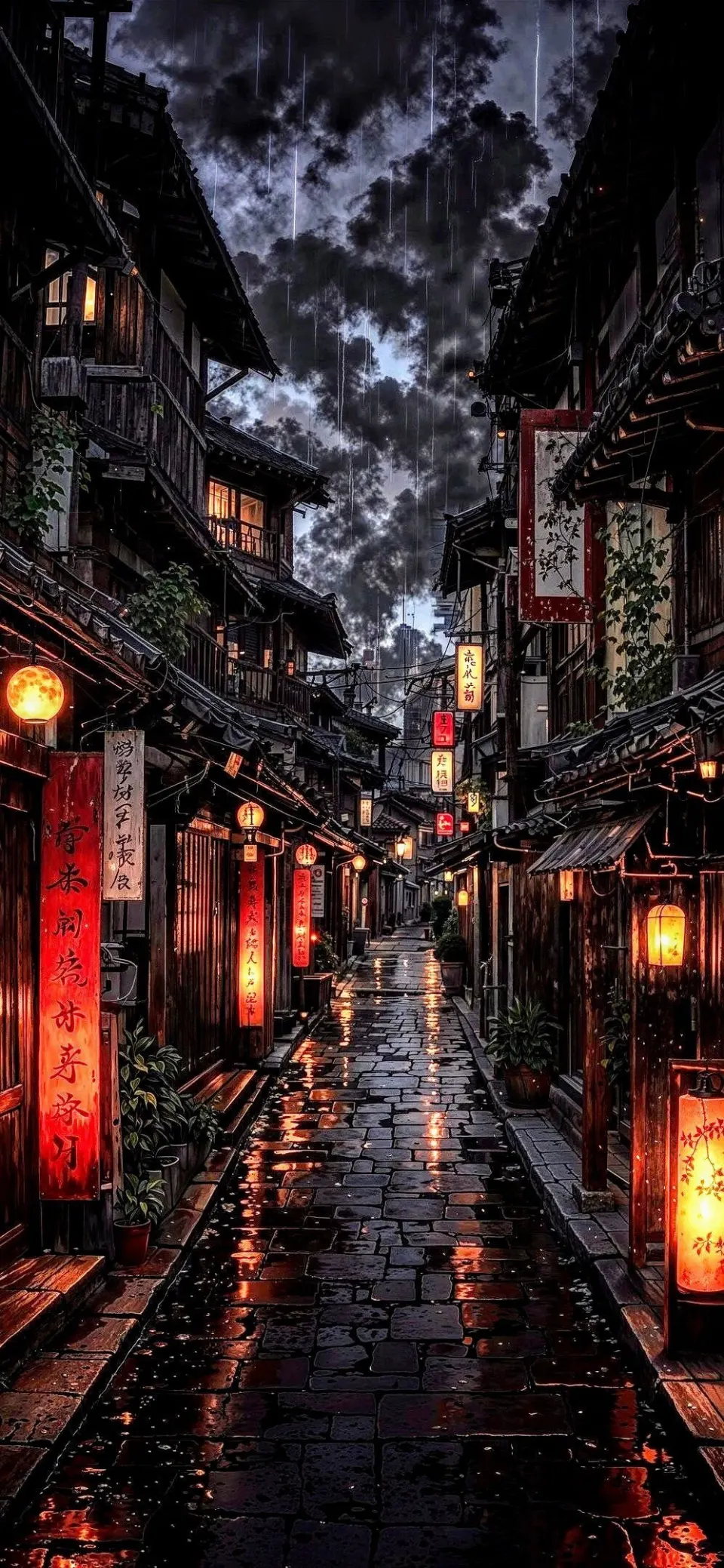 雨夜古镇灯笼街景