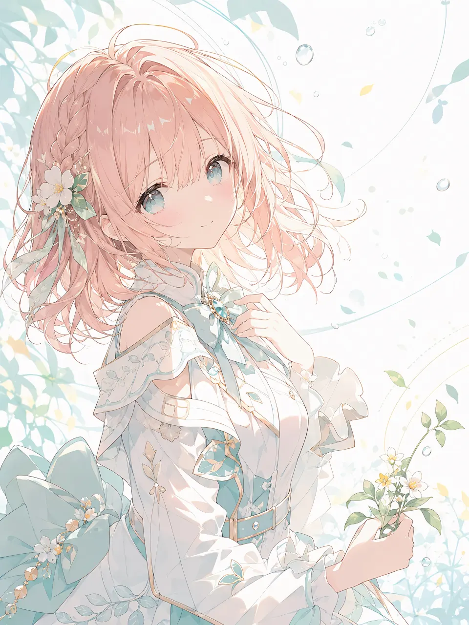 粉发少女与清新花束