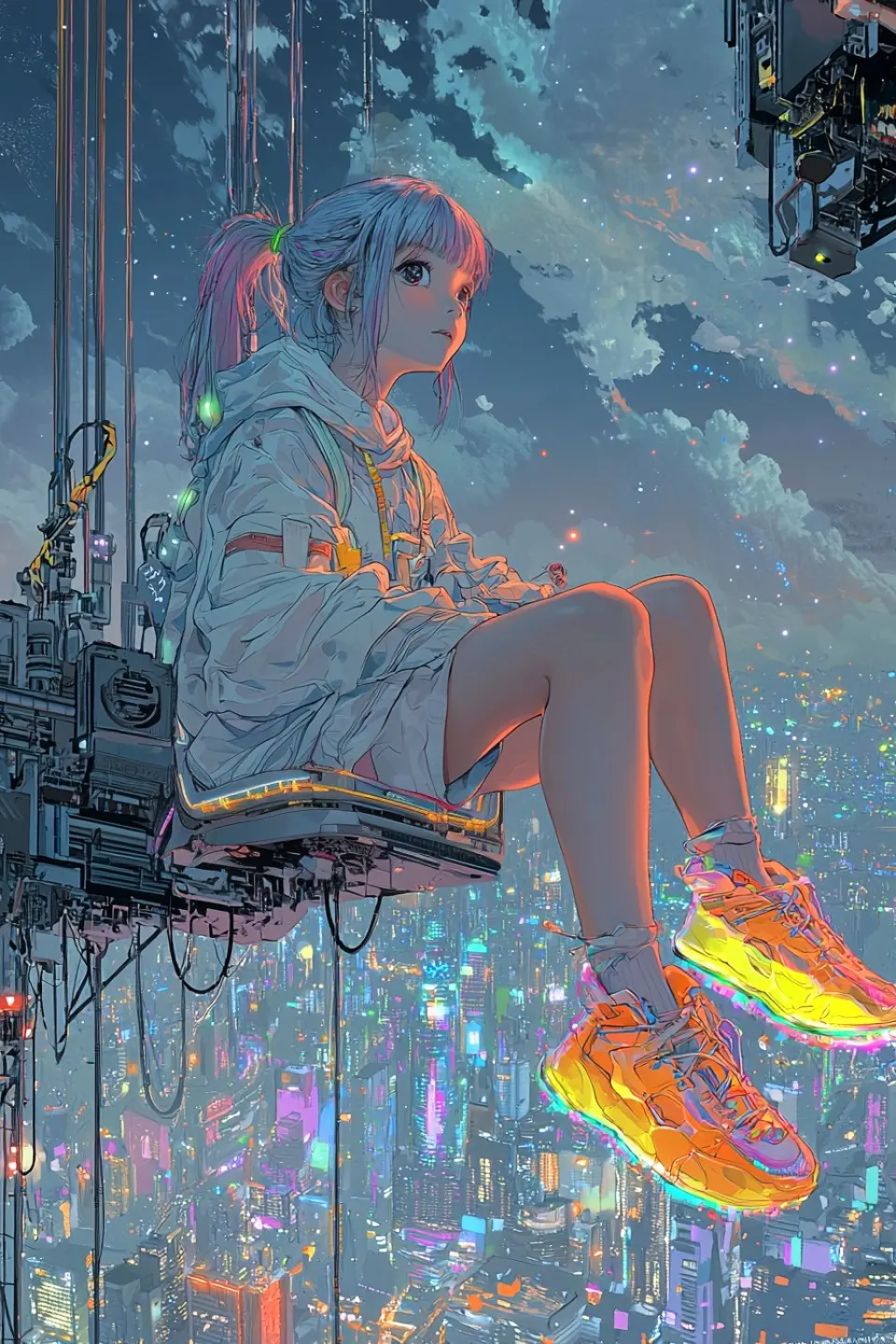 霓虹悬坐少女