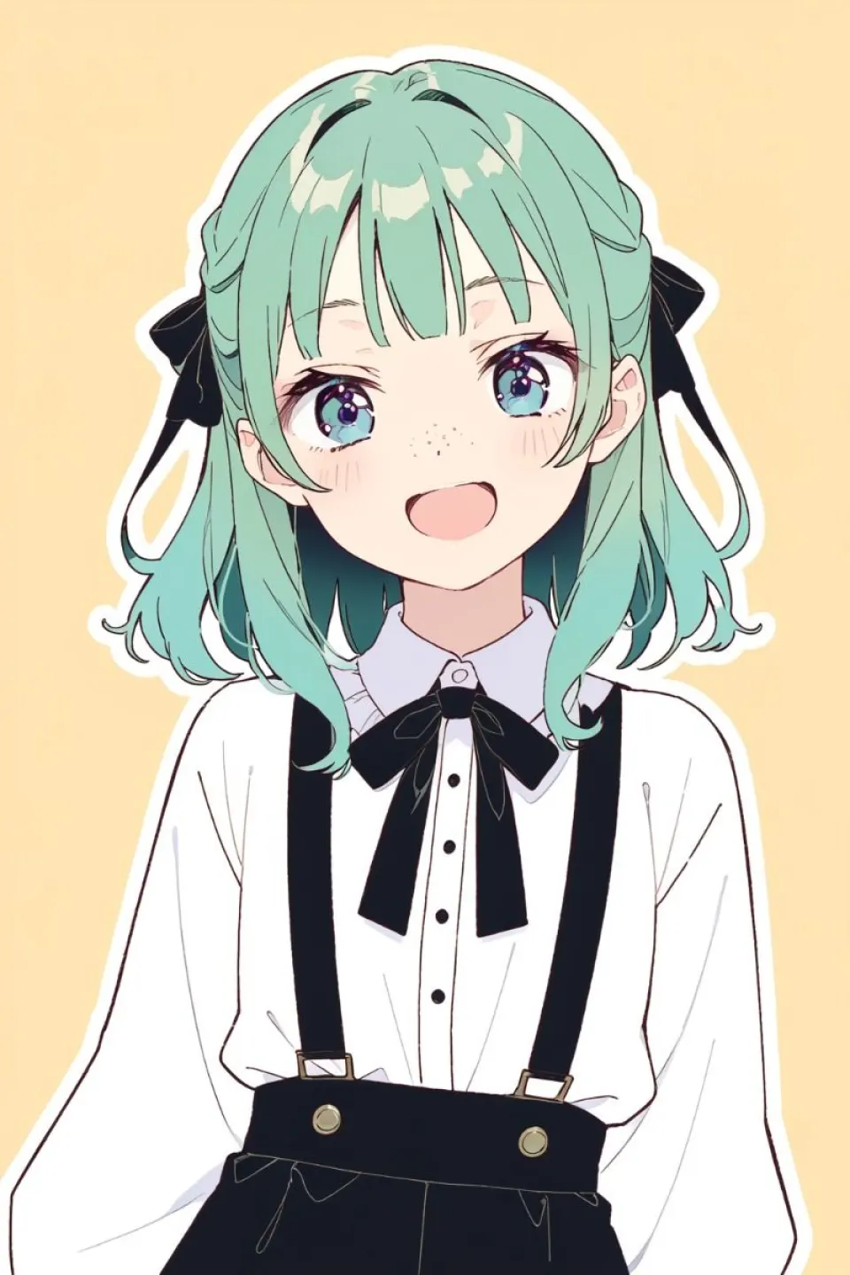 薄荷绿发少女插画