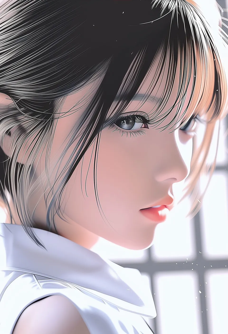 窗边侧影少女