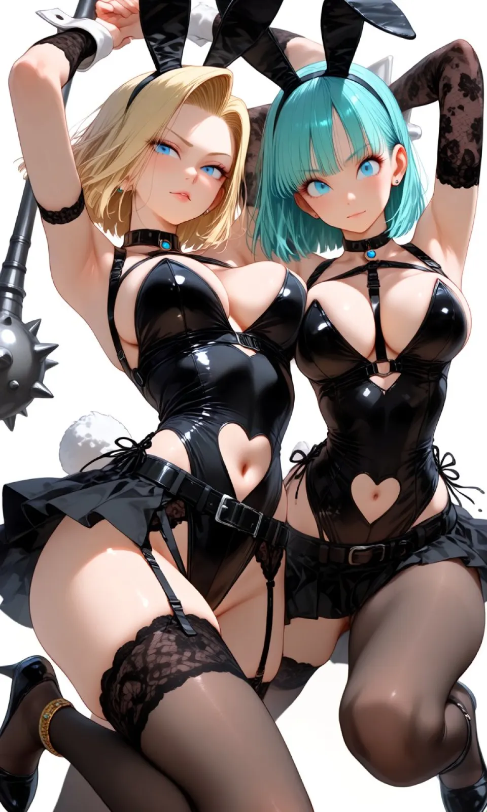 黑色兔女郎双人插画