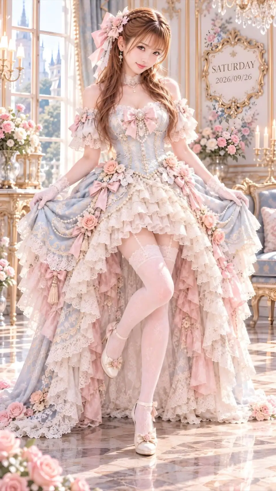 洛可可时装：宫殿中的粉蓝洛丽塔礼服女性