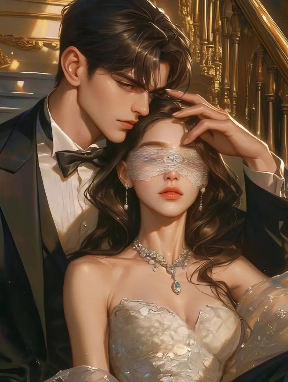 婚礼车中的温柔双人肖像
