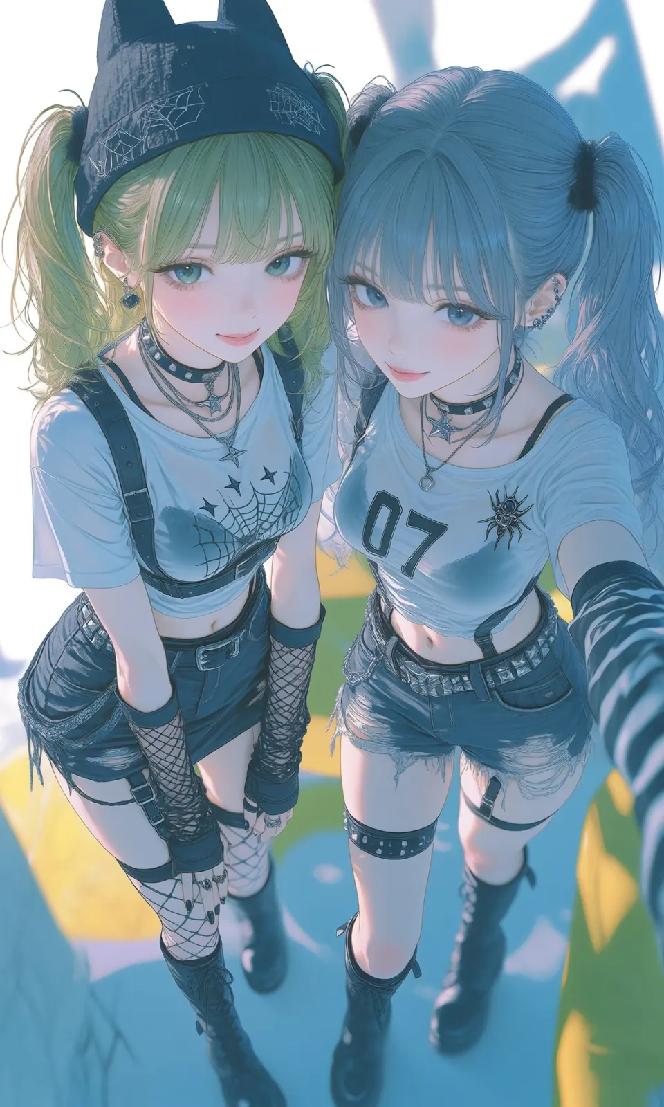 哥特风双马尾少女游乐场自拍