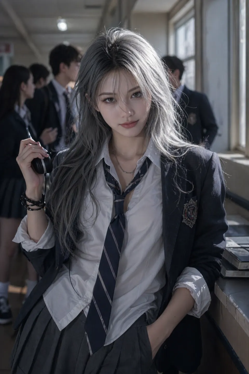 走廊里的银发少女