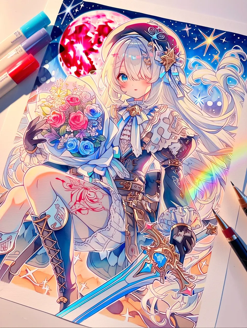 星月玫瑰与持剑少女
