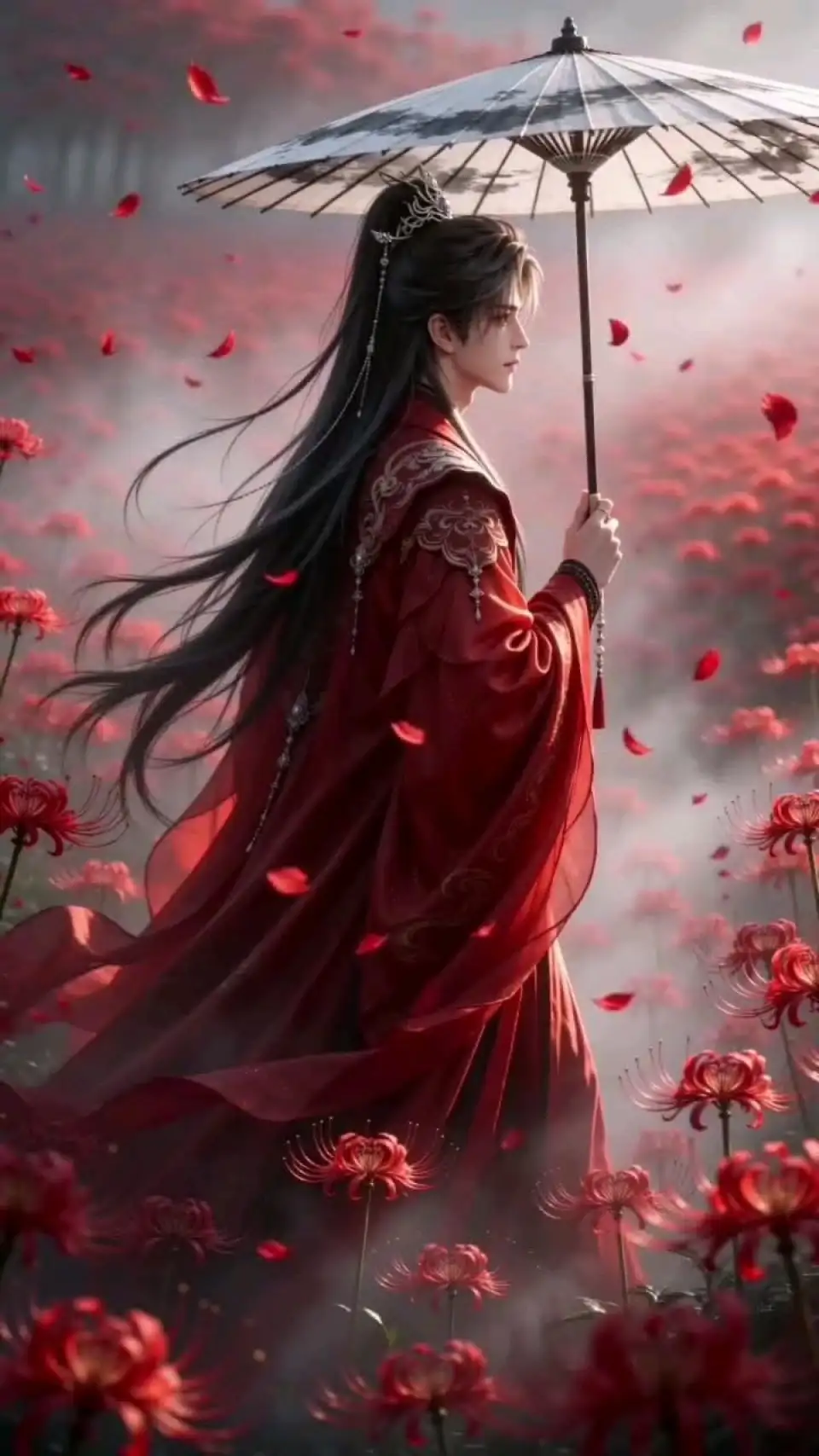 彼岸花红衣执伞