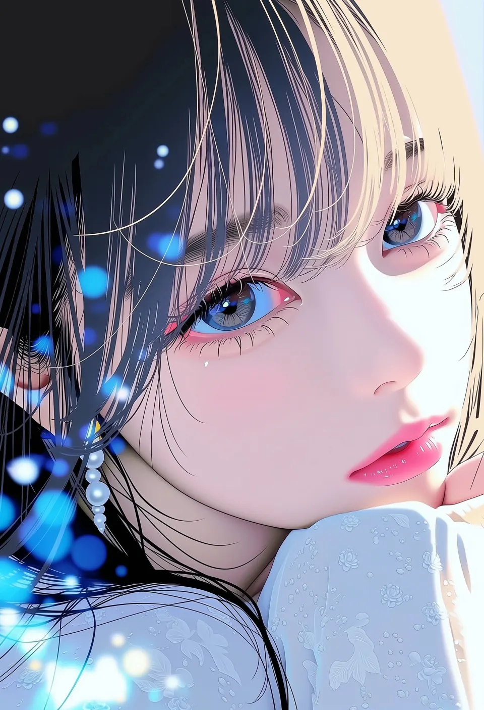蓝眸少女特写插画