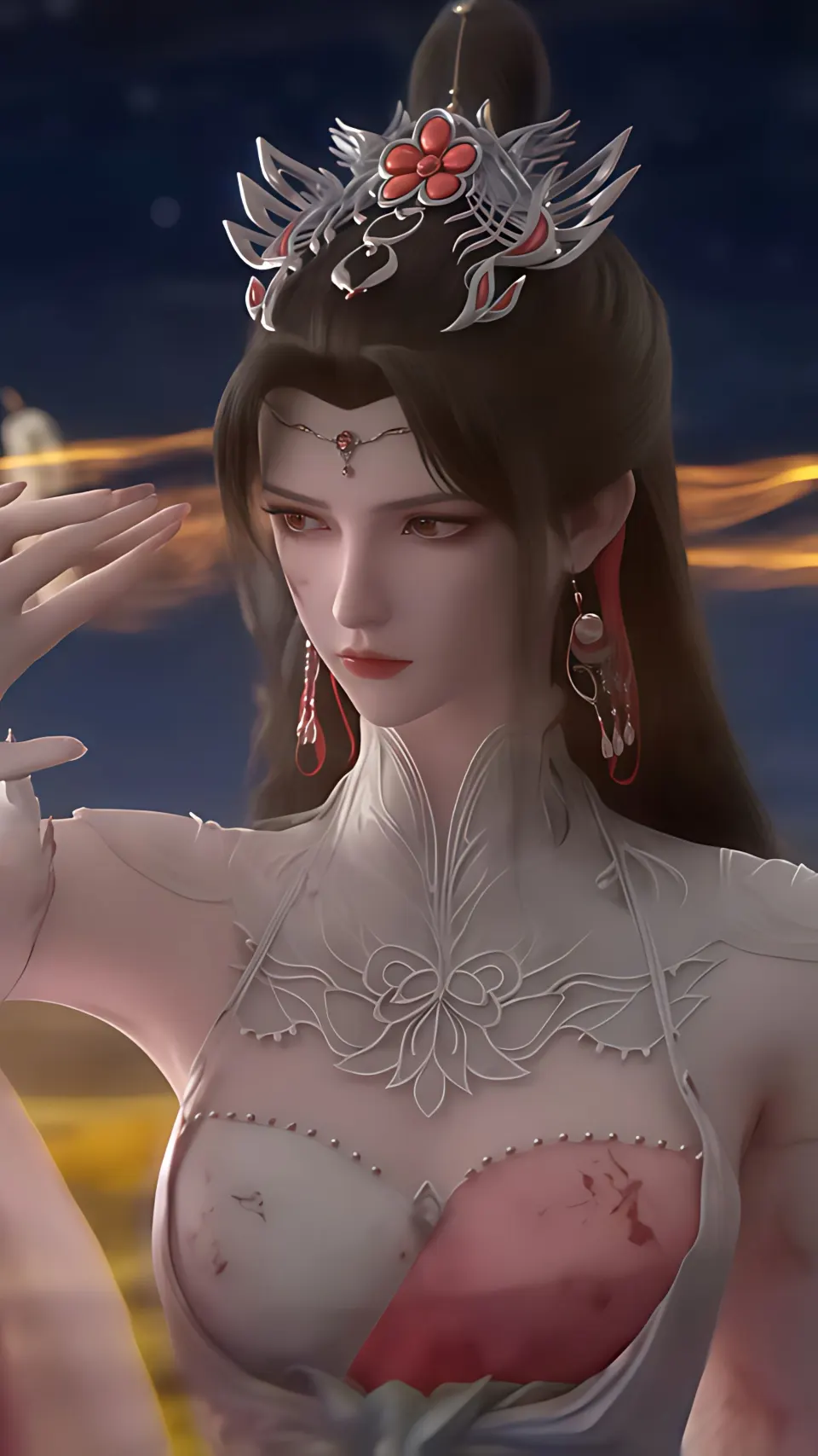 晚霞中的白衣王冠女性