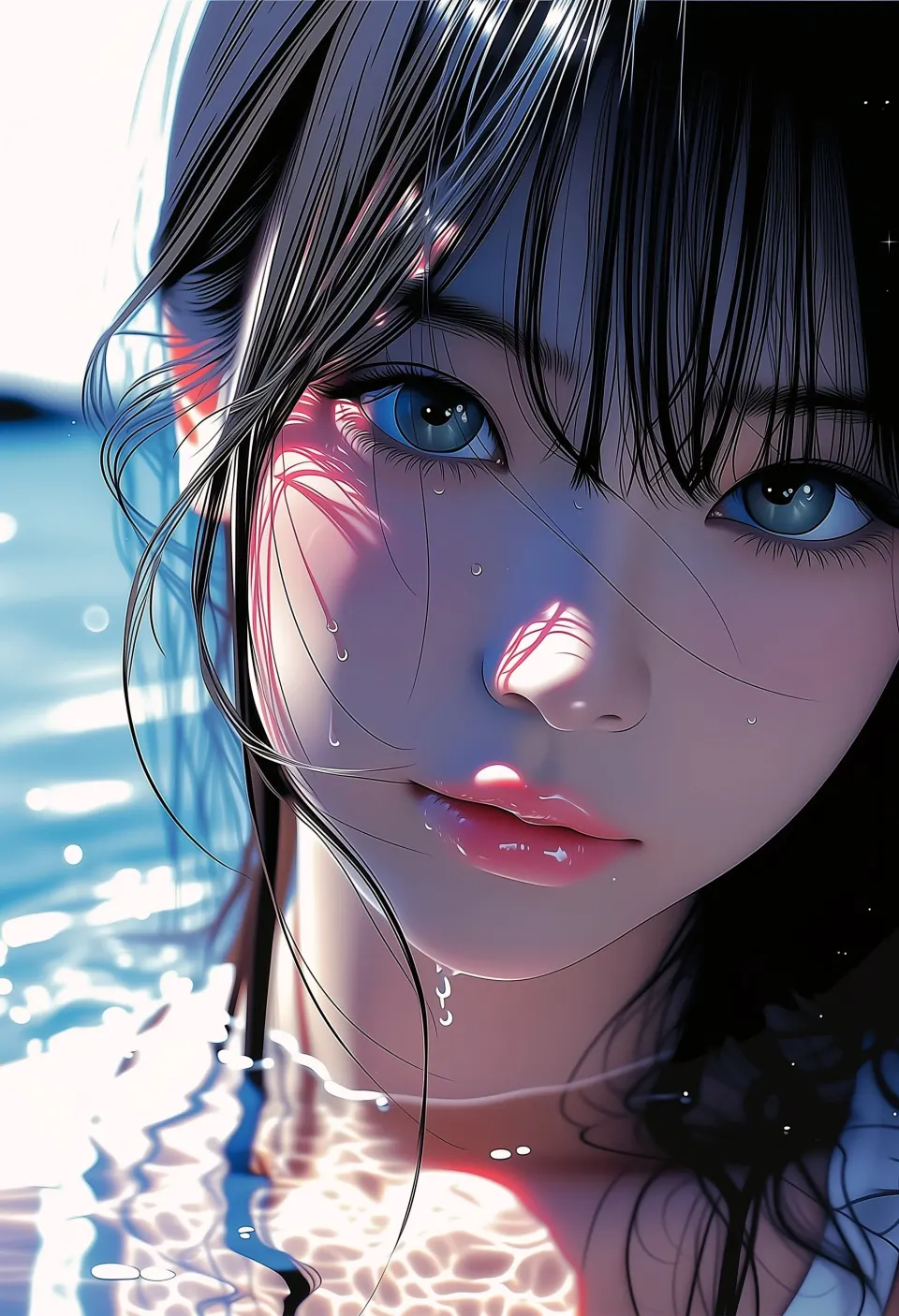 水下光影少女特写