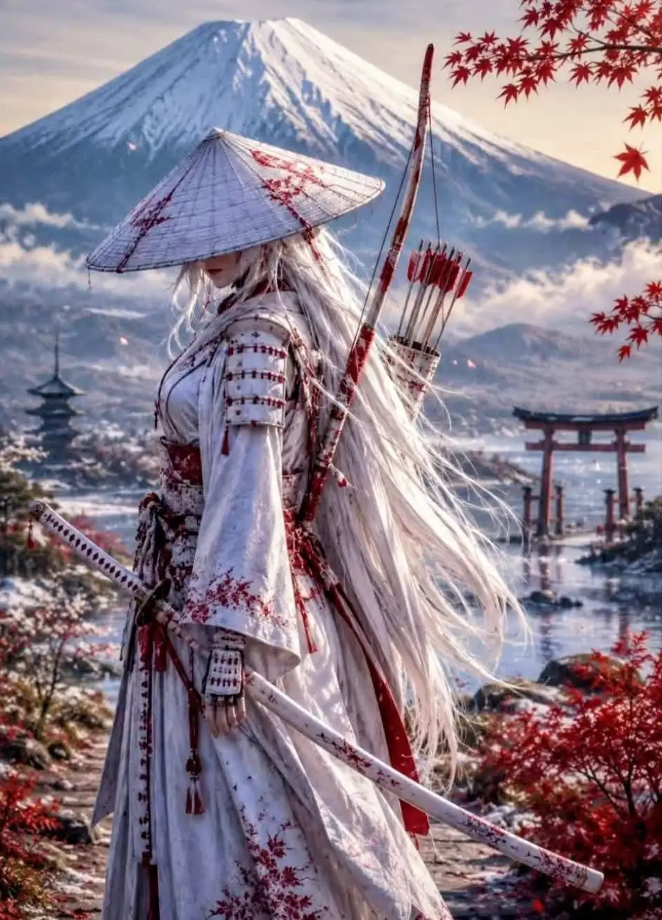 富士山下的白发女武士