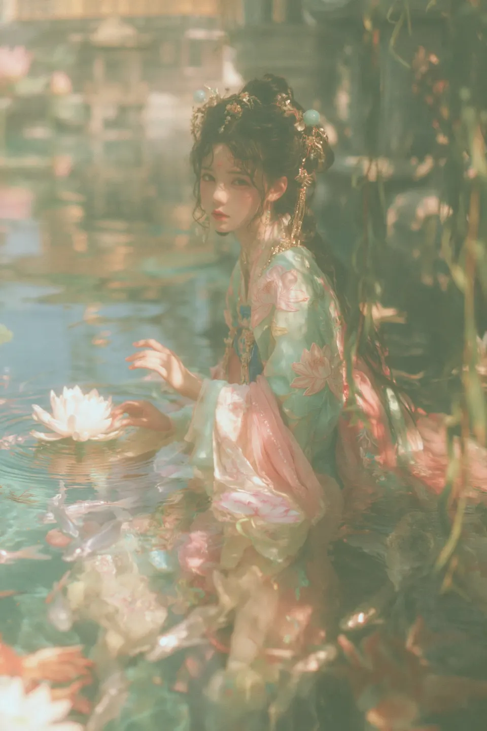 莲池花影