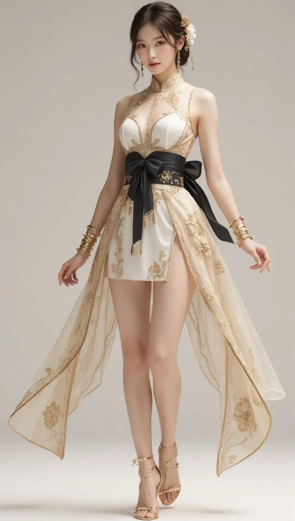 米色背景的白金东方礼服