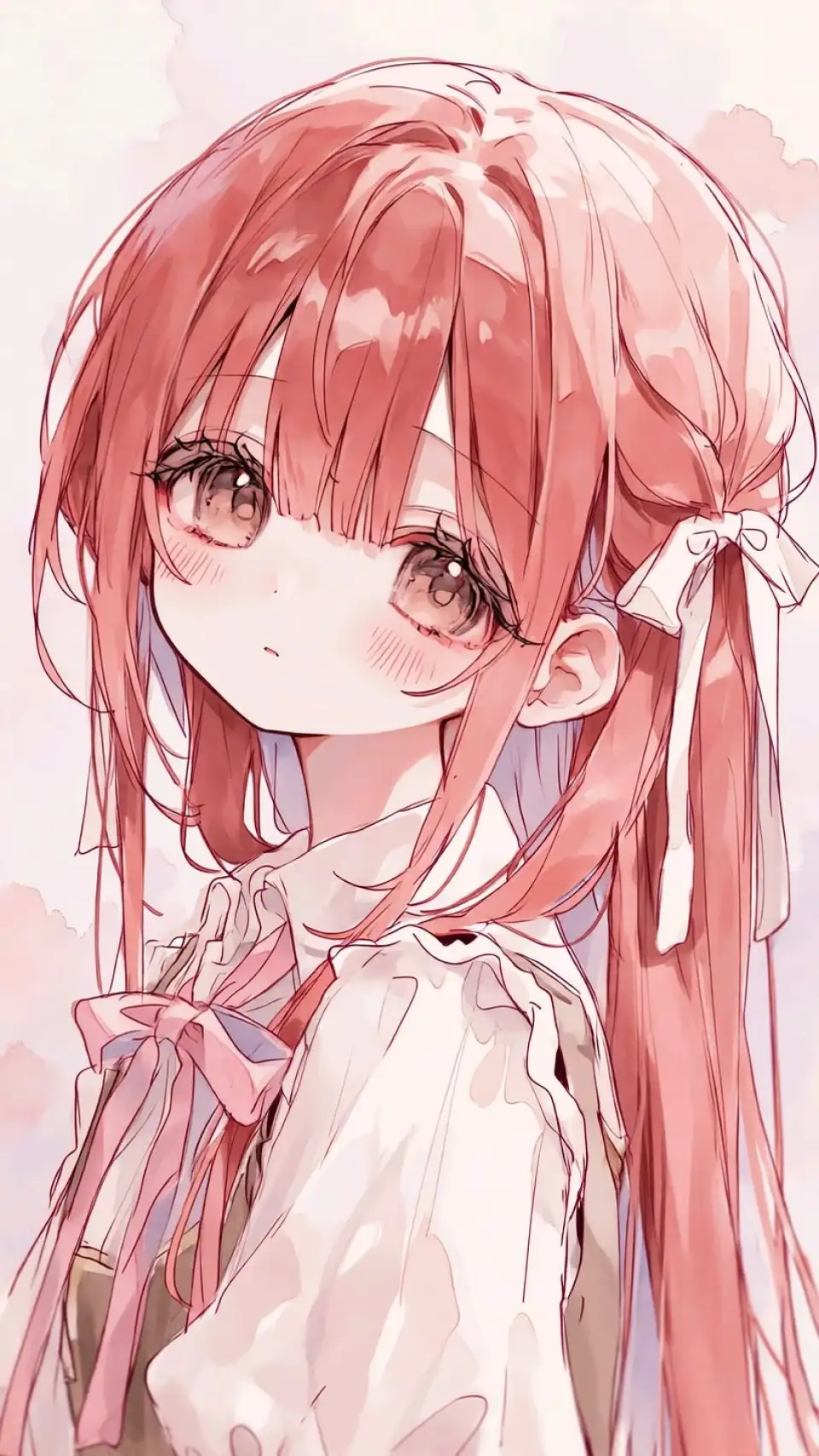 粉发少女水彩插画