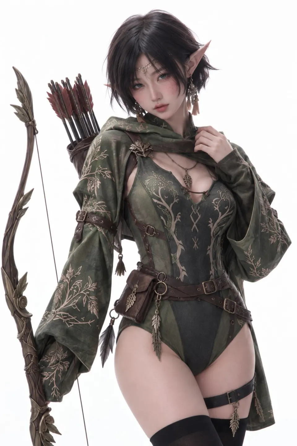 白色背景的精灵弓手角色
