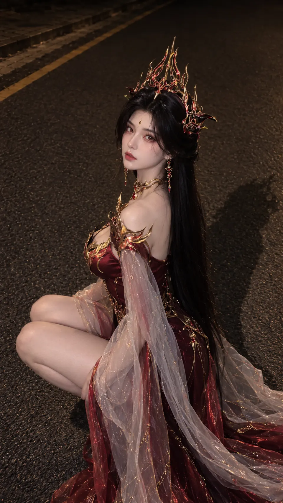 街面上的红金王冠女性