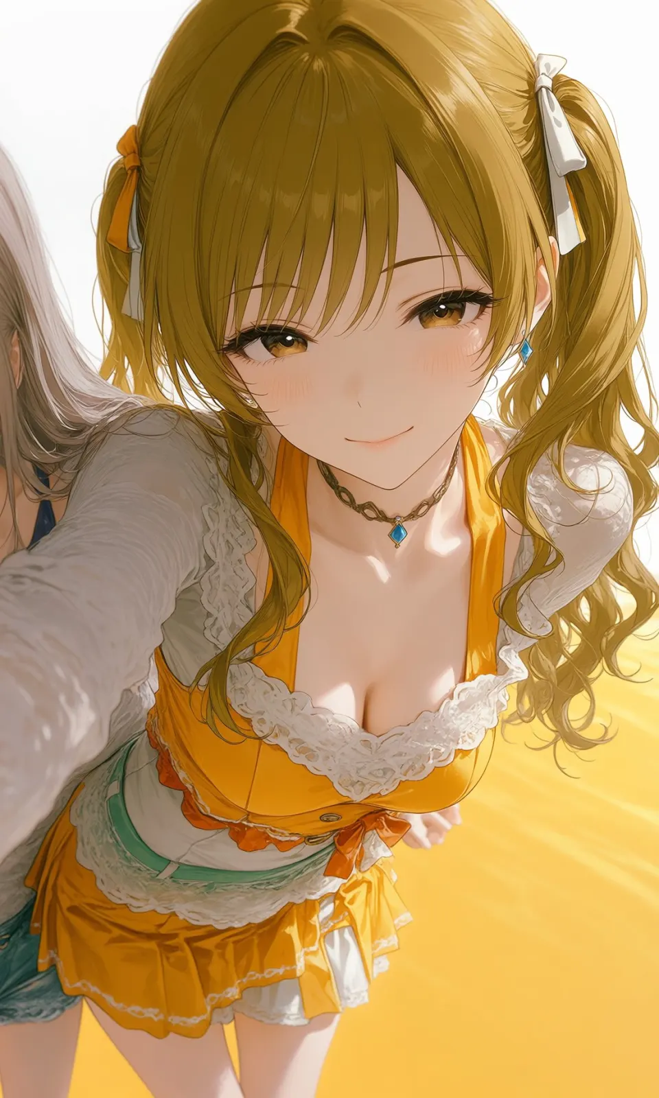 金发双马尾少女俯视特写