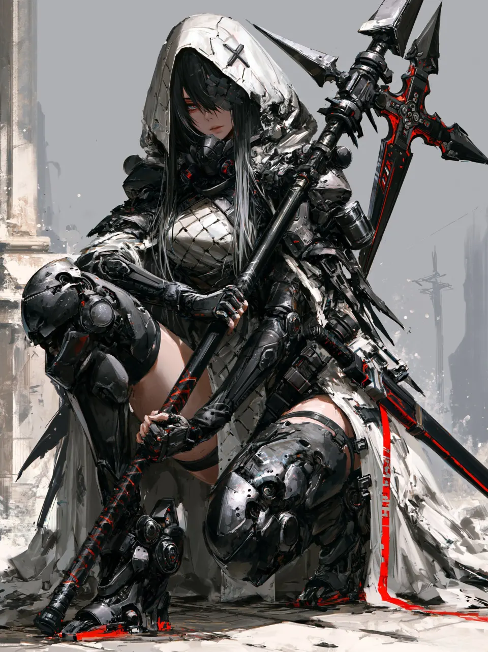 废墟中的机甲修女