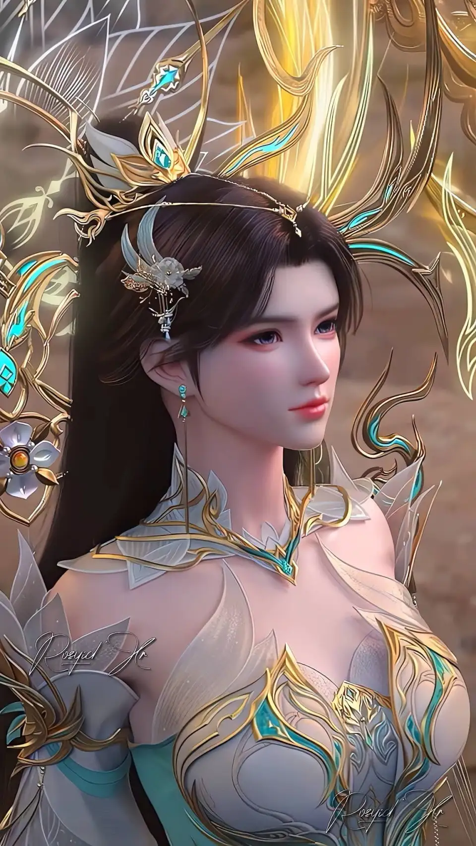 花影中的东方幻想女子