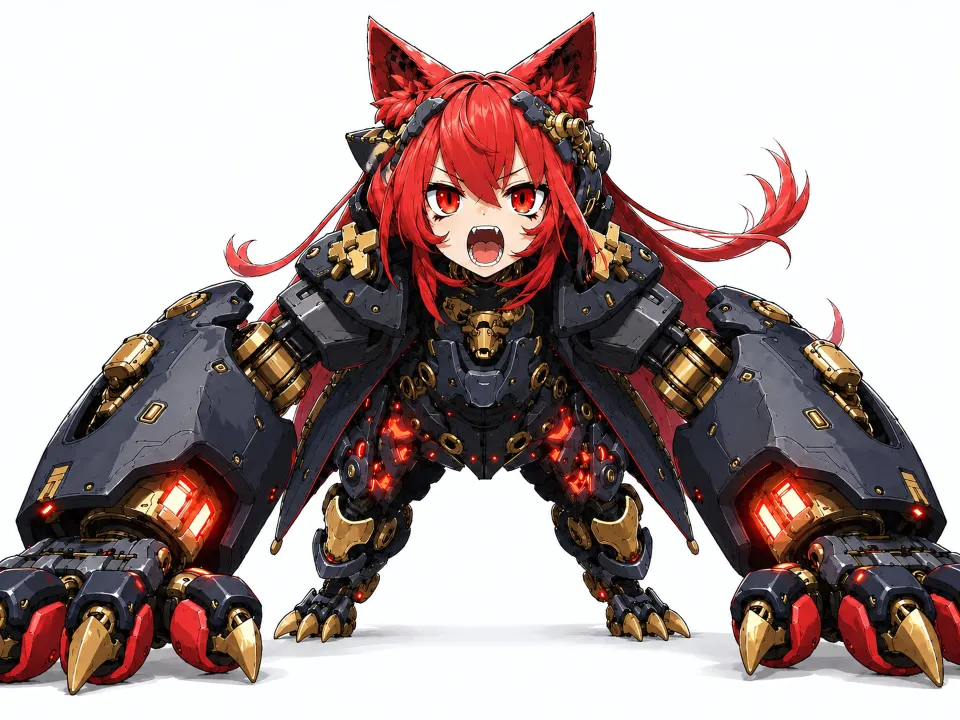 红发猫耳少女重型机甲战士