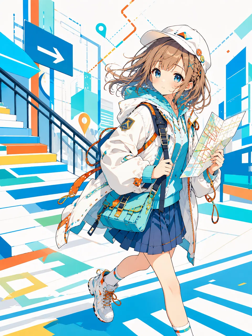 手持地图的都市探索少女