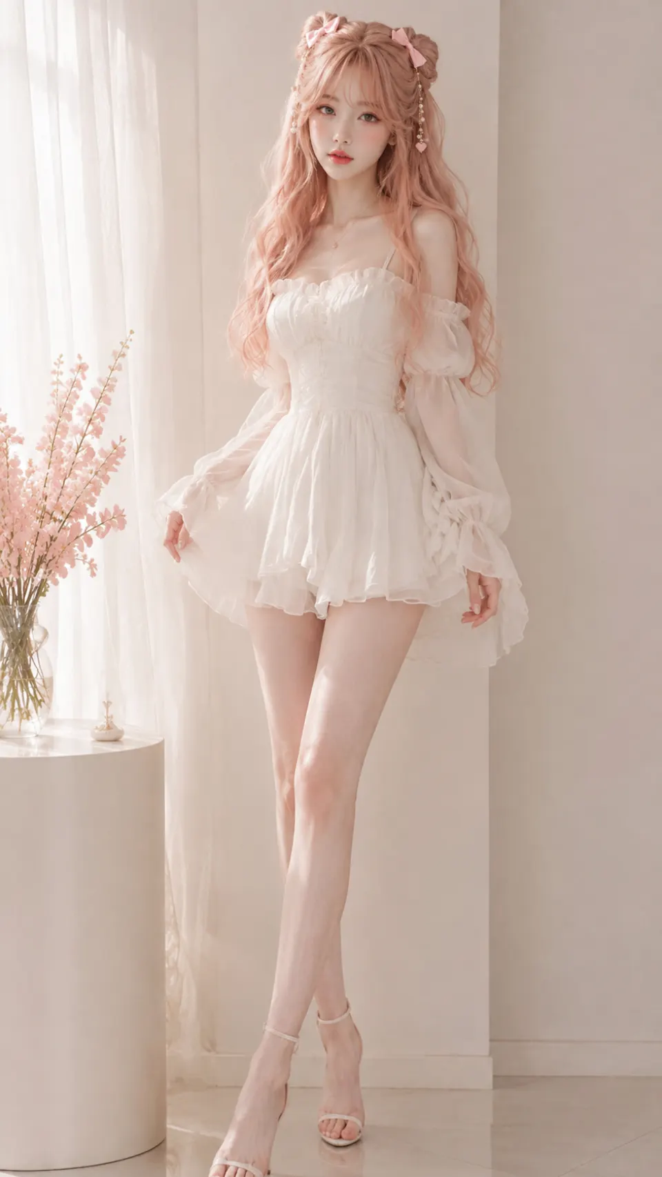 粉发白裙少女