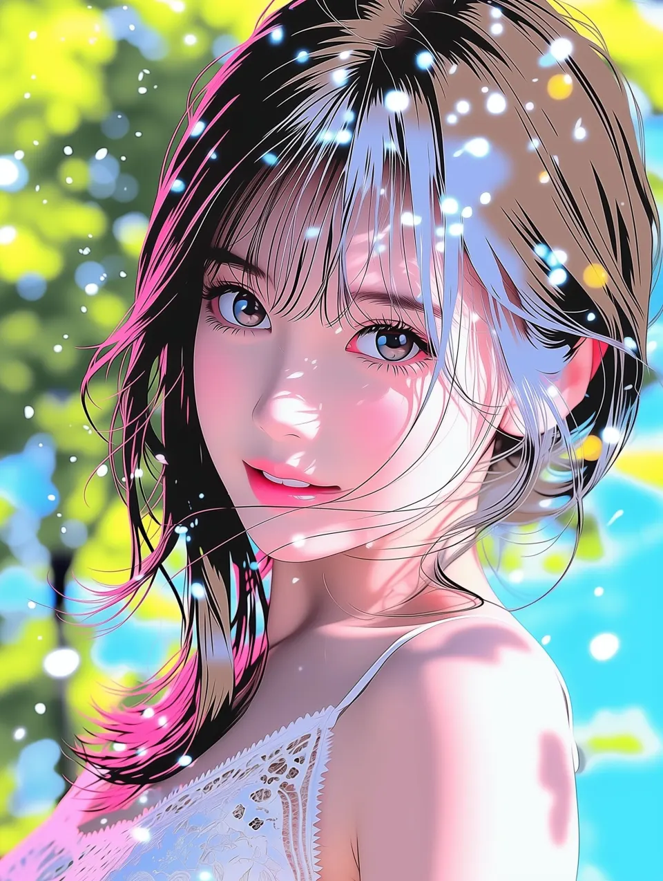 林间光影少女插画