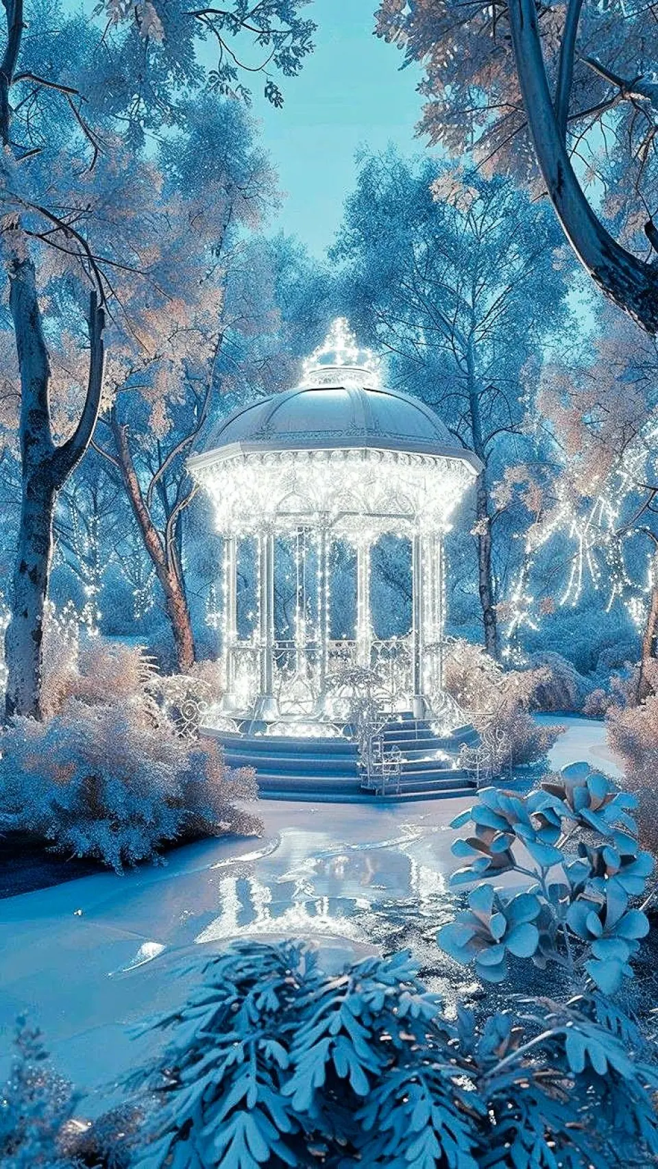 冰雪森林中的发光水晶亭