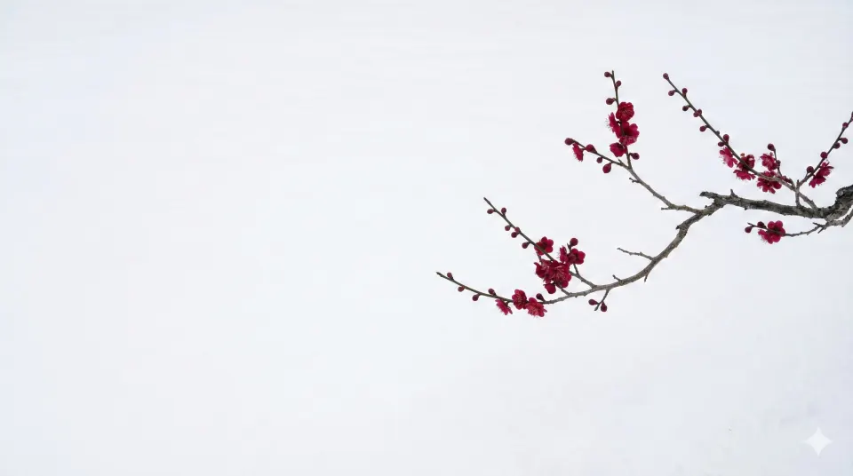 白底梅花枝的留白