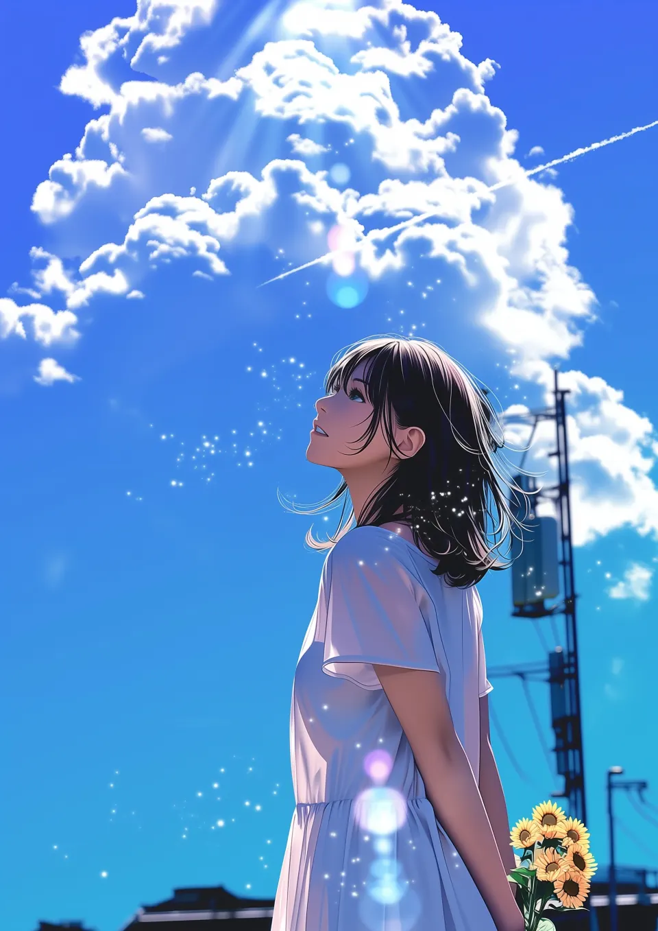 晴空下的向日葵少女