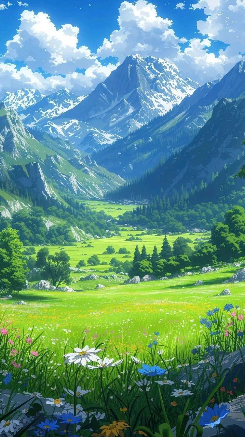 雪峰与野花山谷