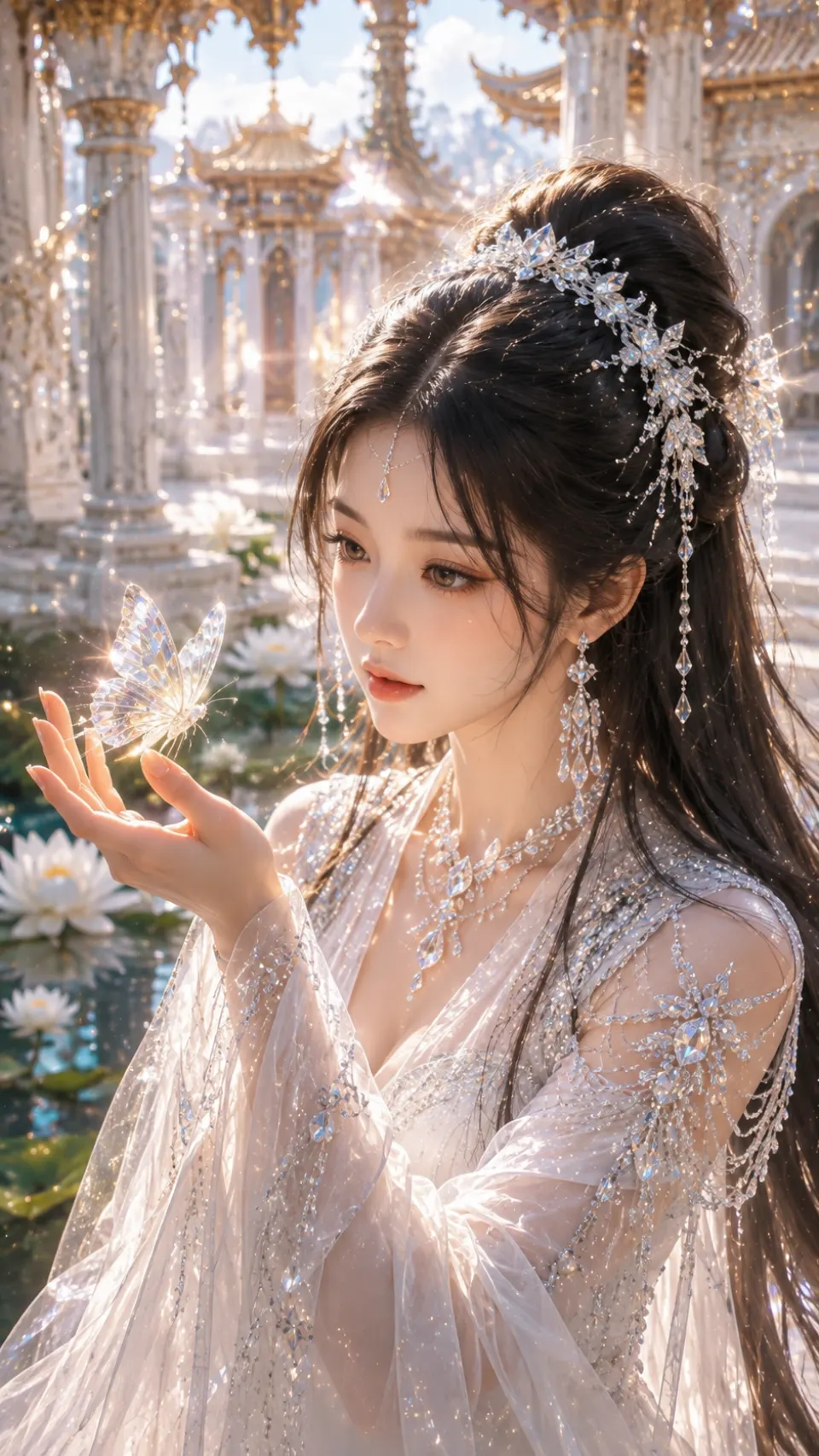 宫殿花园中的蝴蝶少女