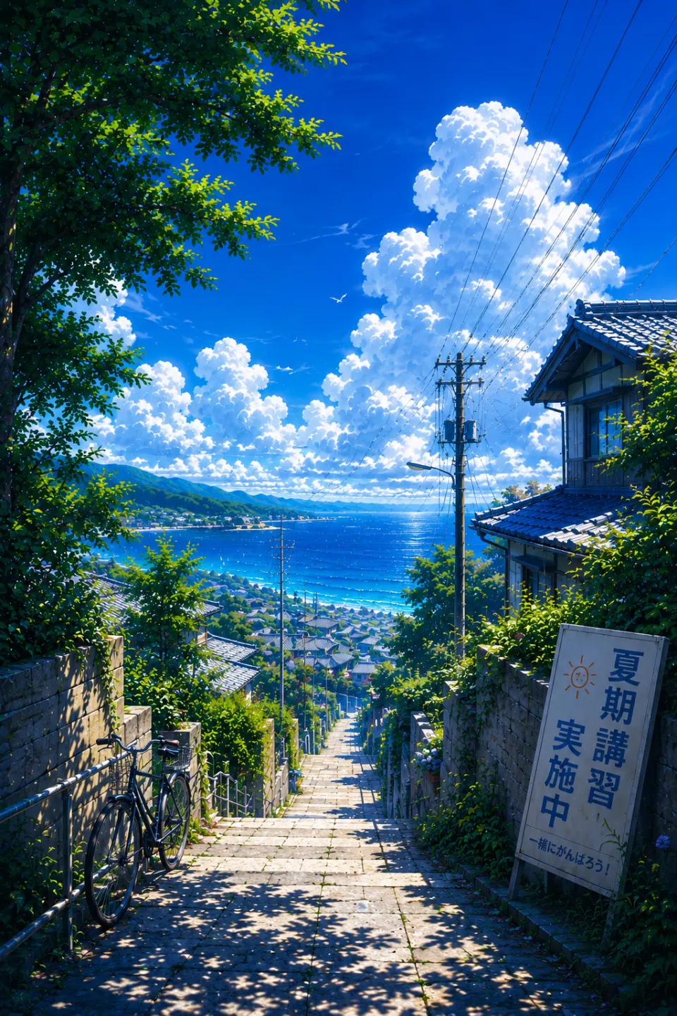 通往海边的夏日石阶