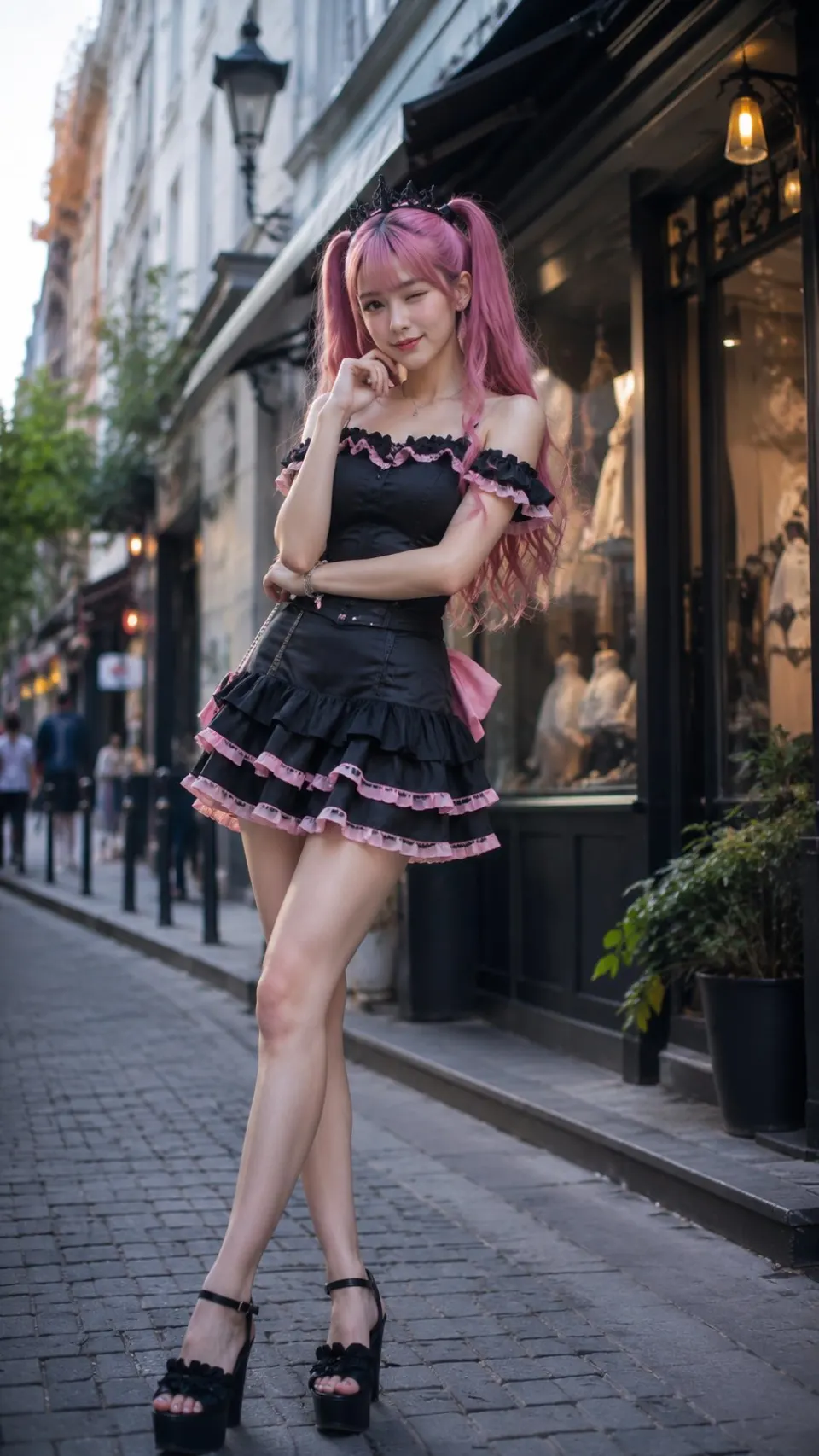 粉发少女的街角回眸