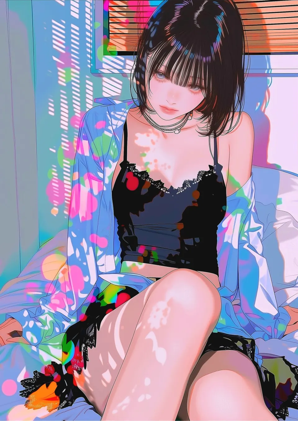光影斑驳下的赛博少女