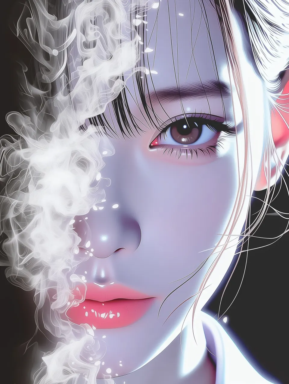 烟雾缭绕的动漫少女特写