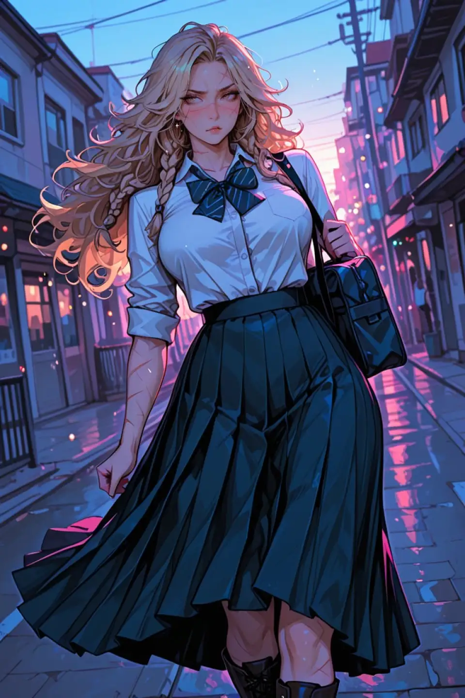 暮色街头的金发少女