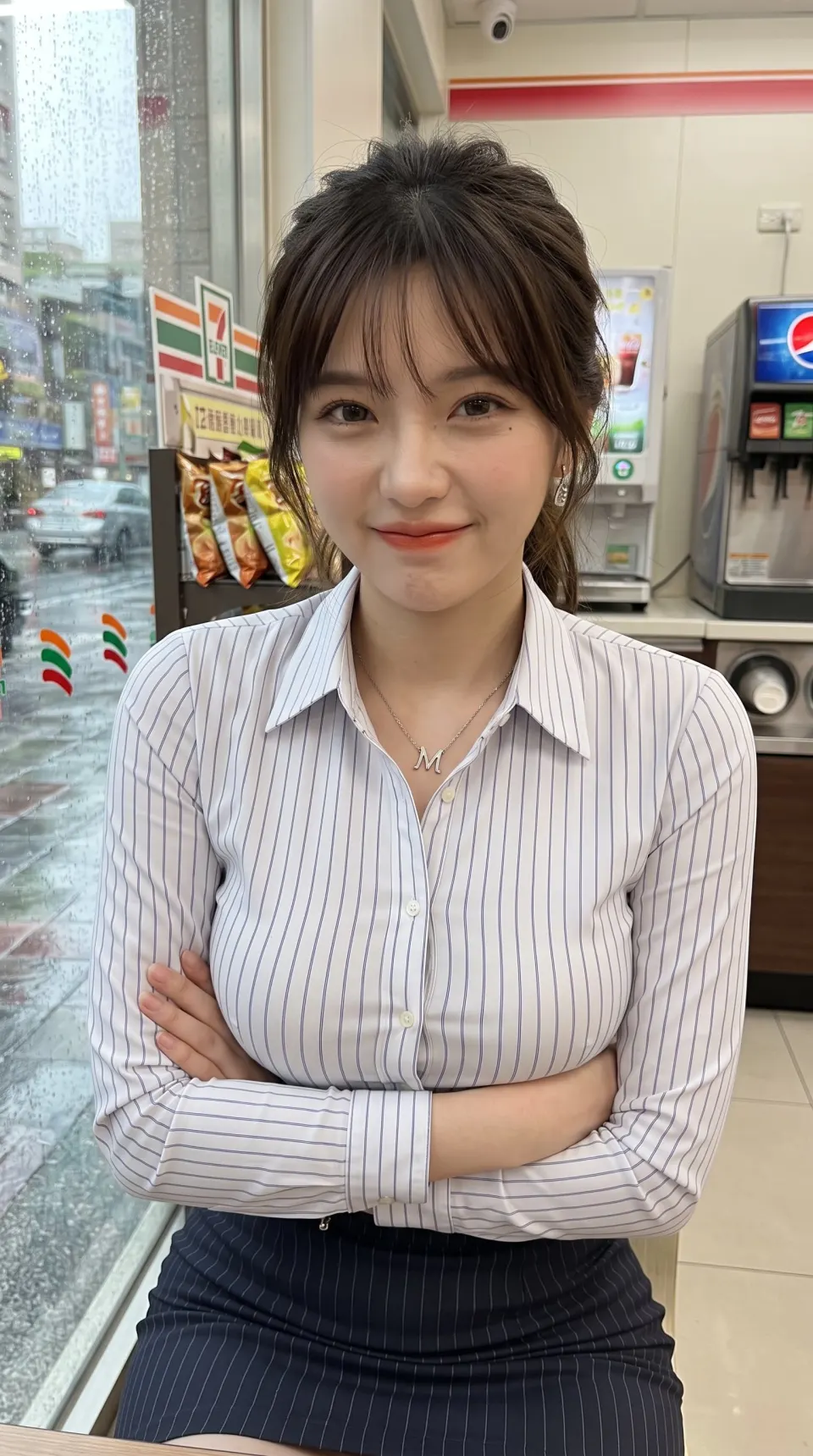 便利店中的微笑肖像