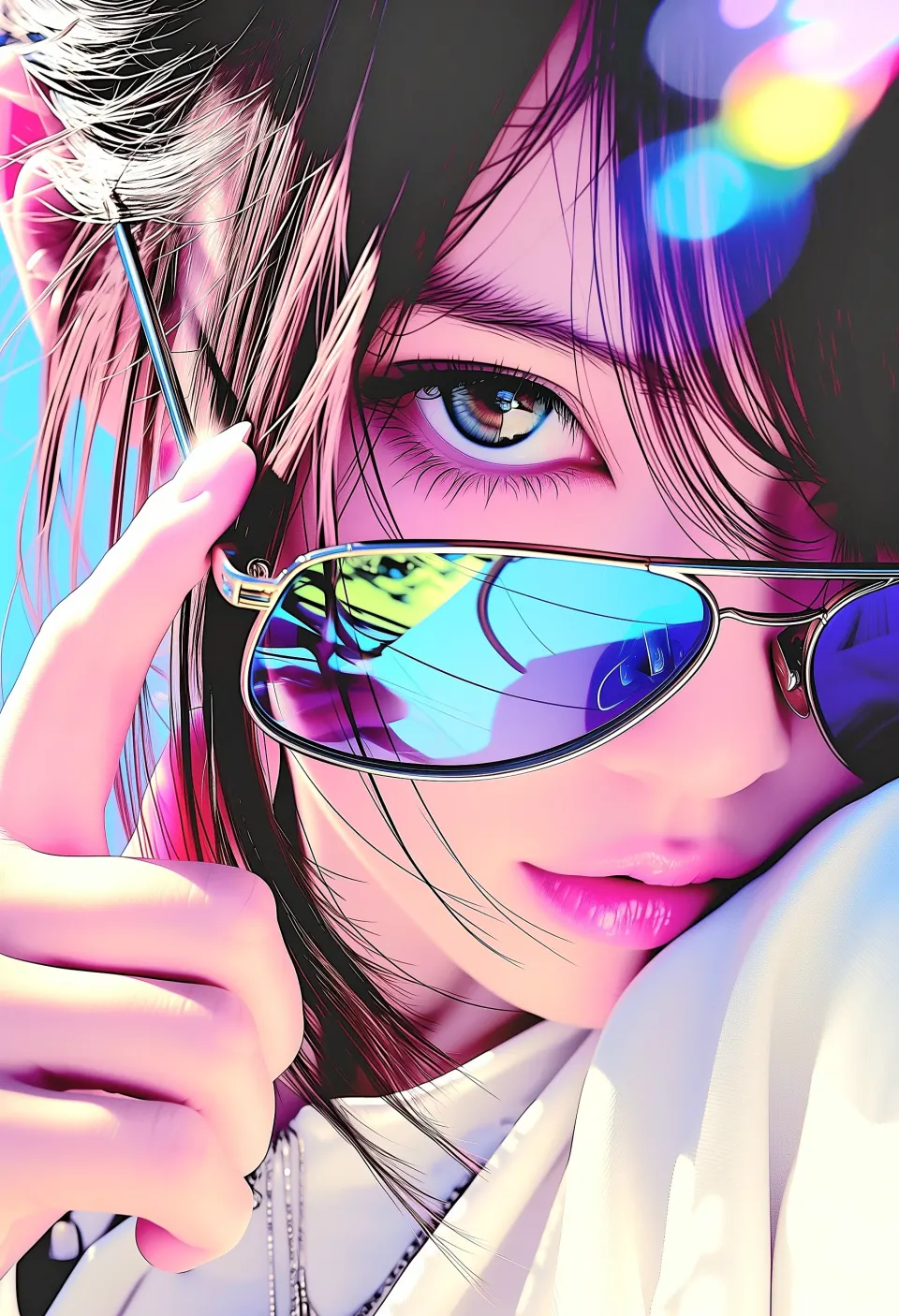 霓虹光影下的墨镜少女