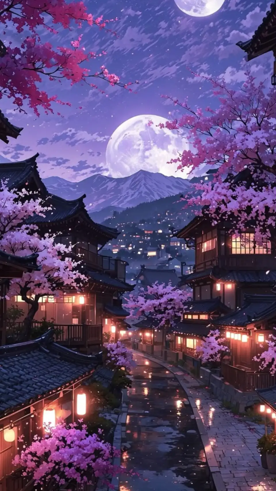月下樱花古镇