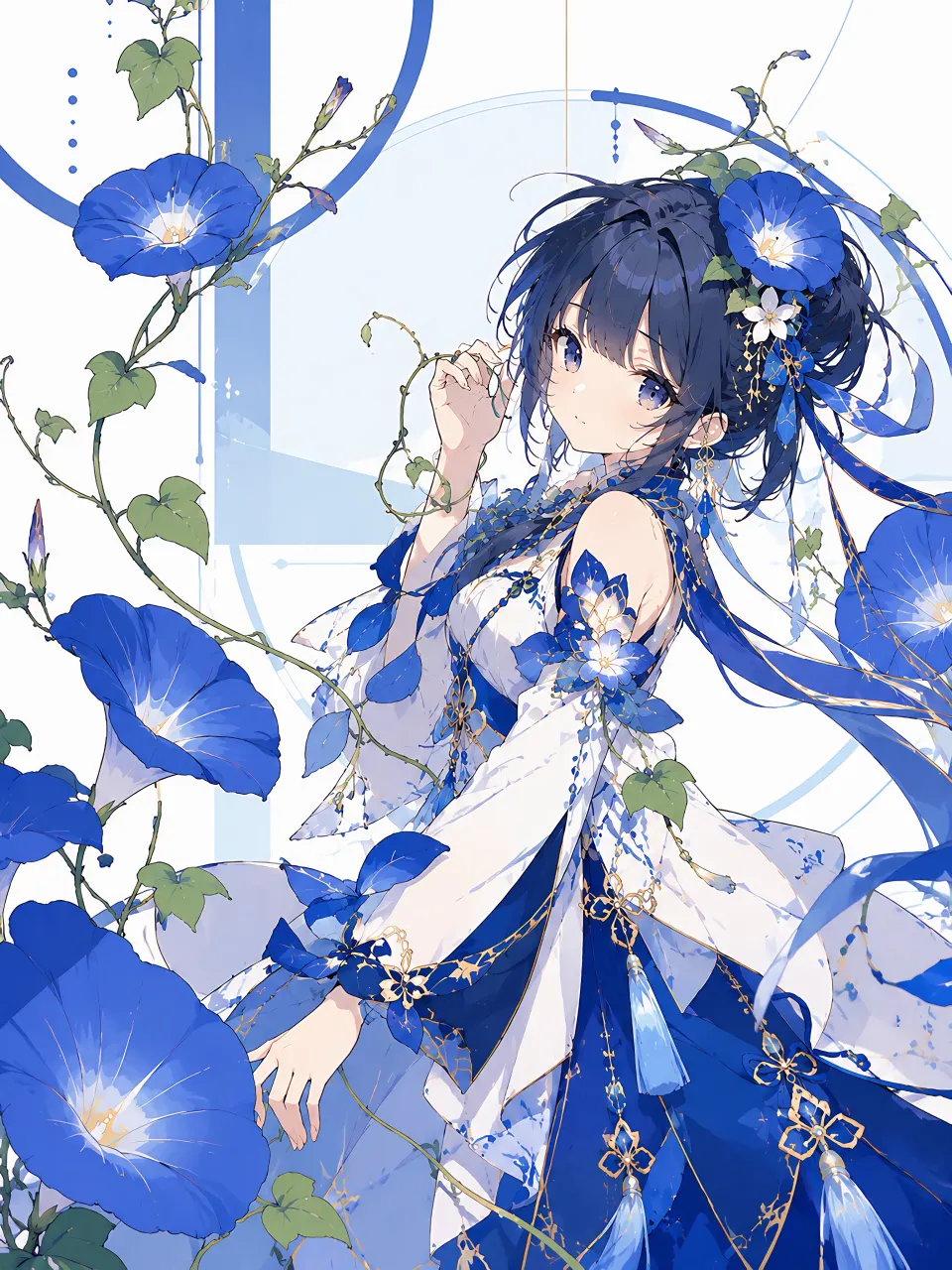 蓝花晨露少女