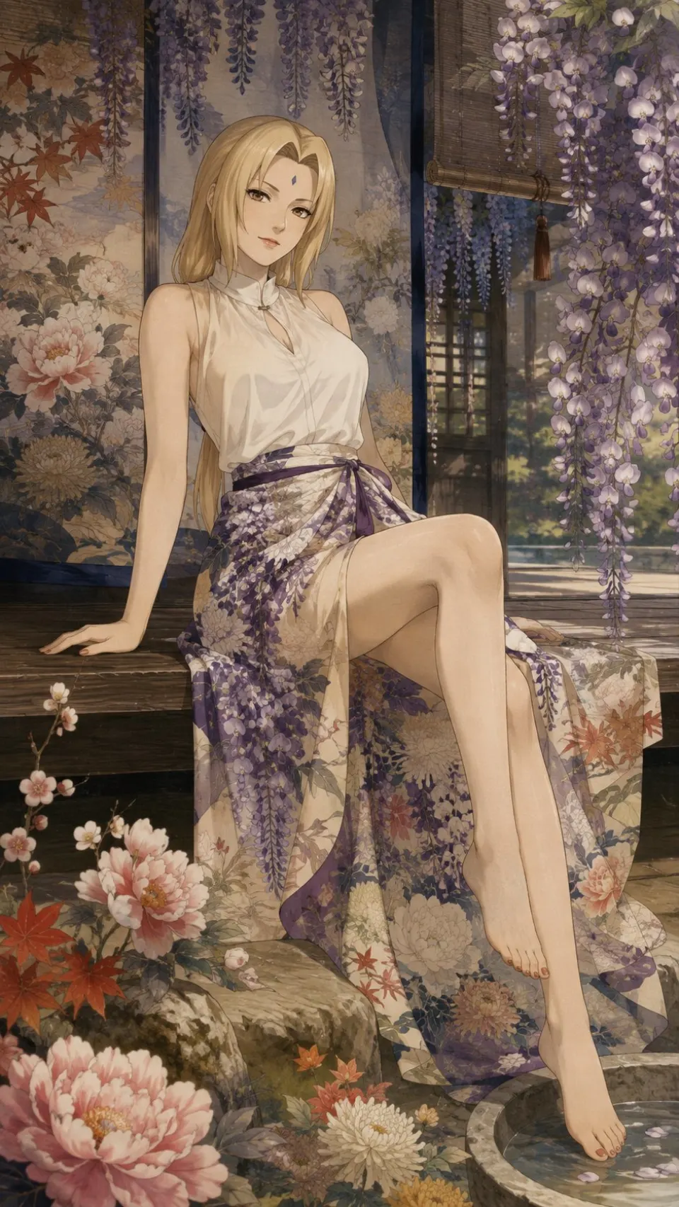 紫藤花下的和风少女