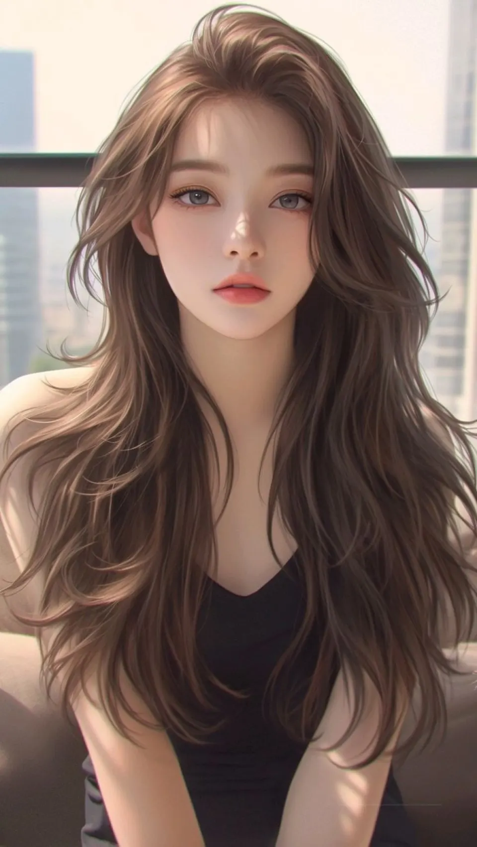 窗边长发少女