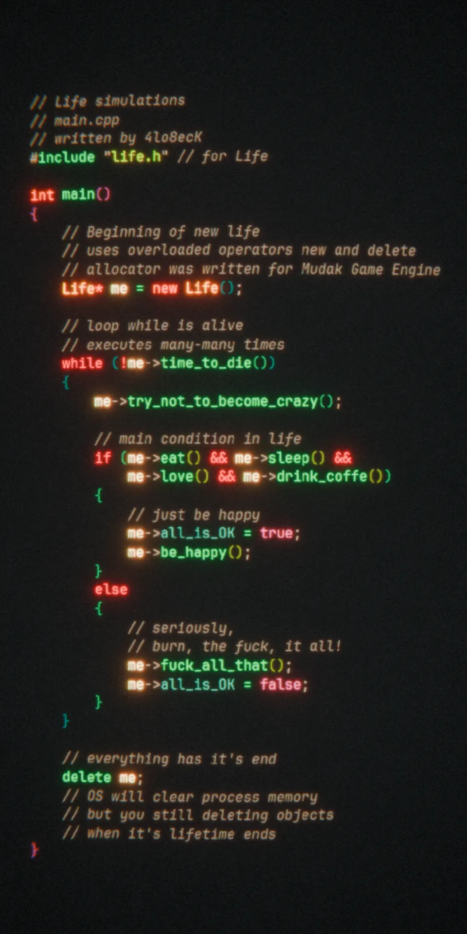 代码文字海报：用C++伪代码书写的人生模拟