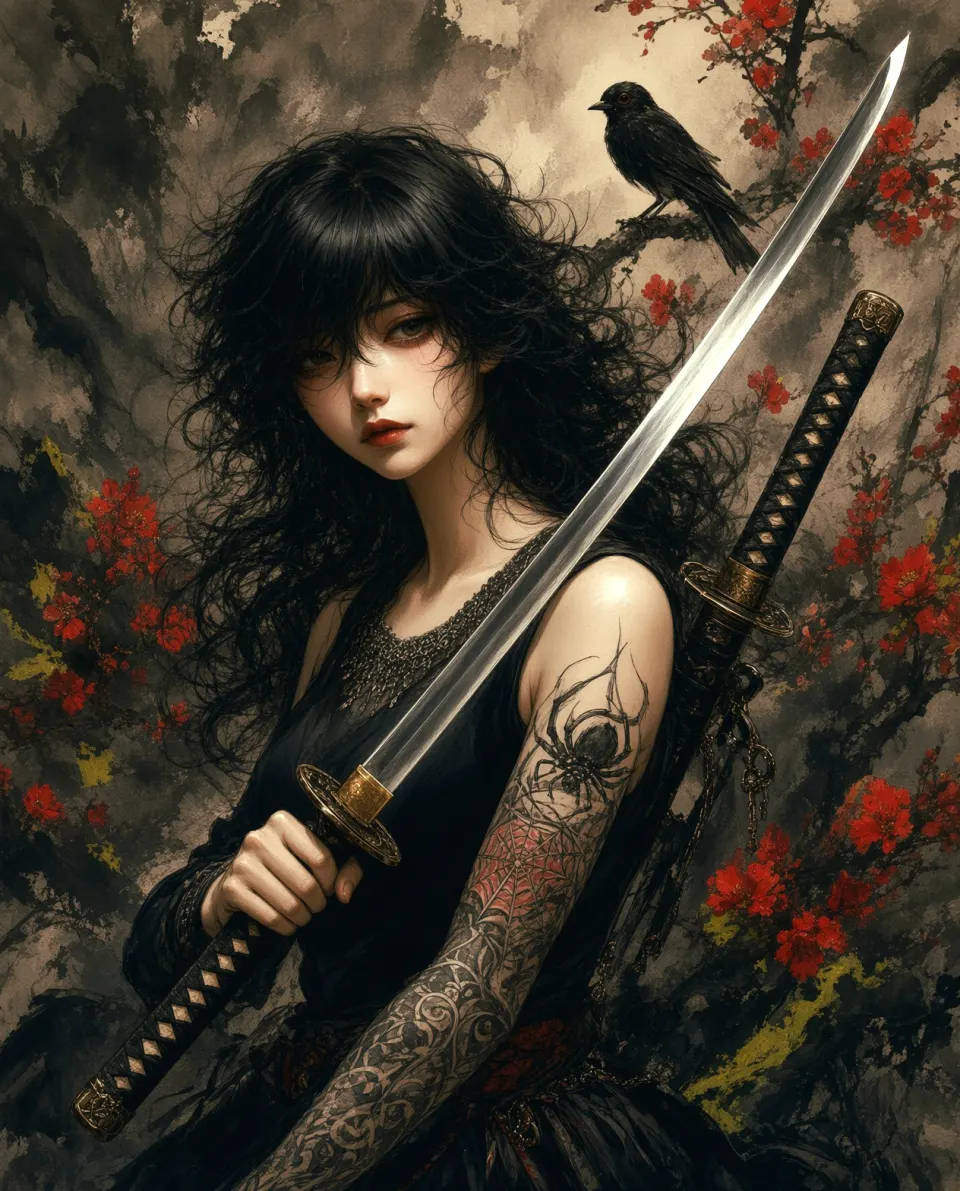 墨染红樱：持刀纹身少女