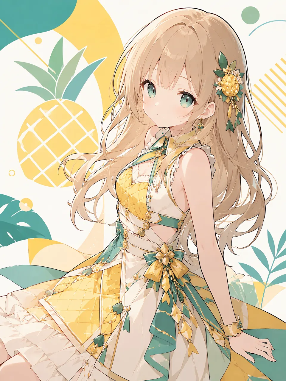 菠萝主题夏日少女插画