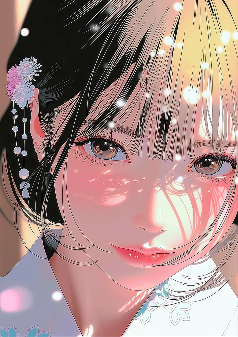 光影下的和风少女特写