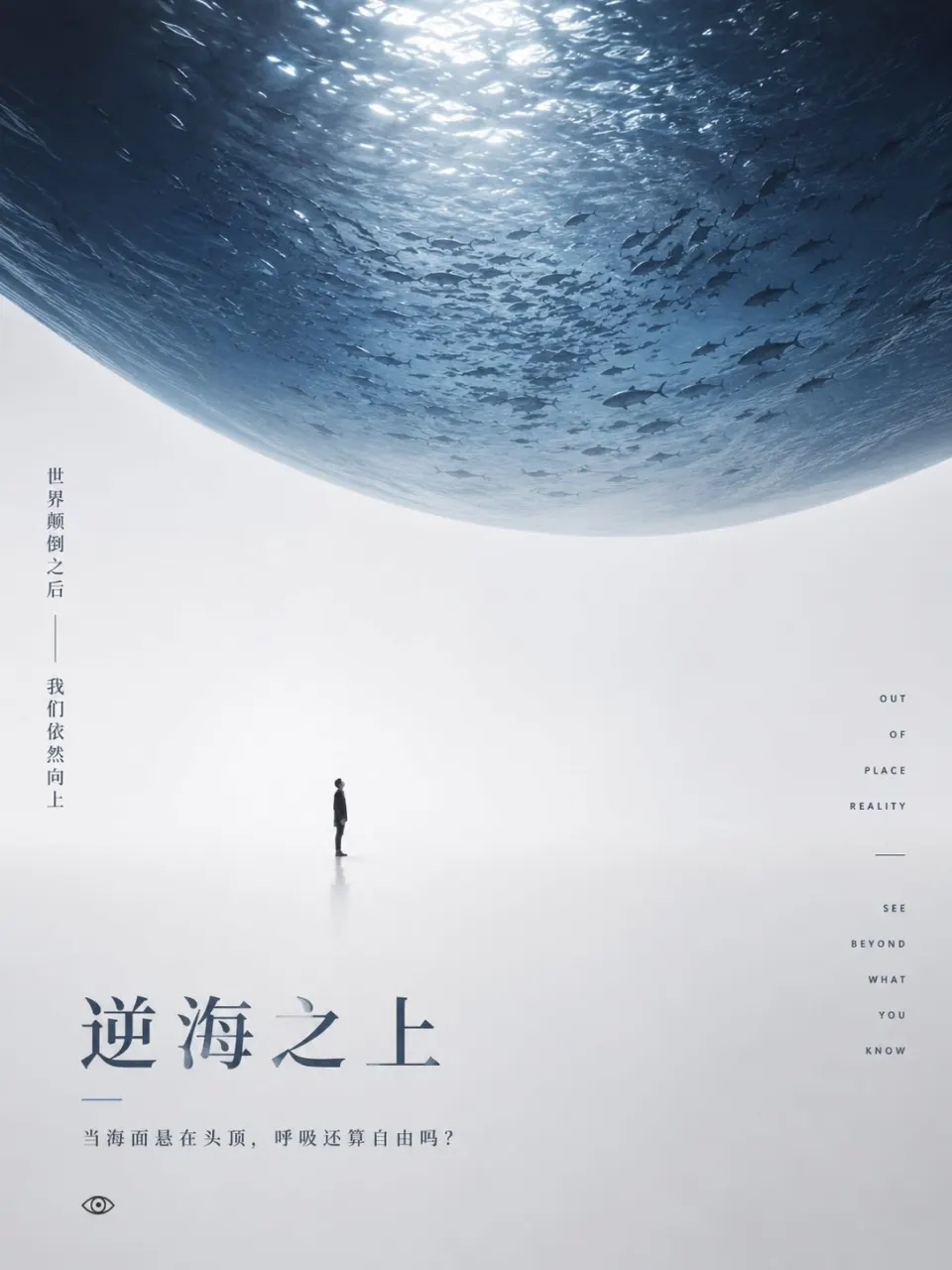 倒置海面与仰望者的概念海报