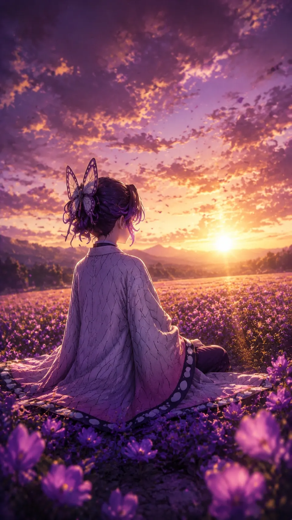 紫霞花田中的蝴蝶少女